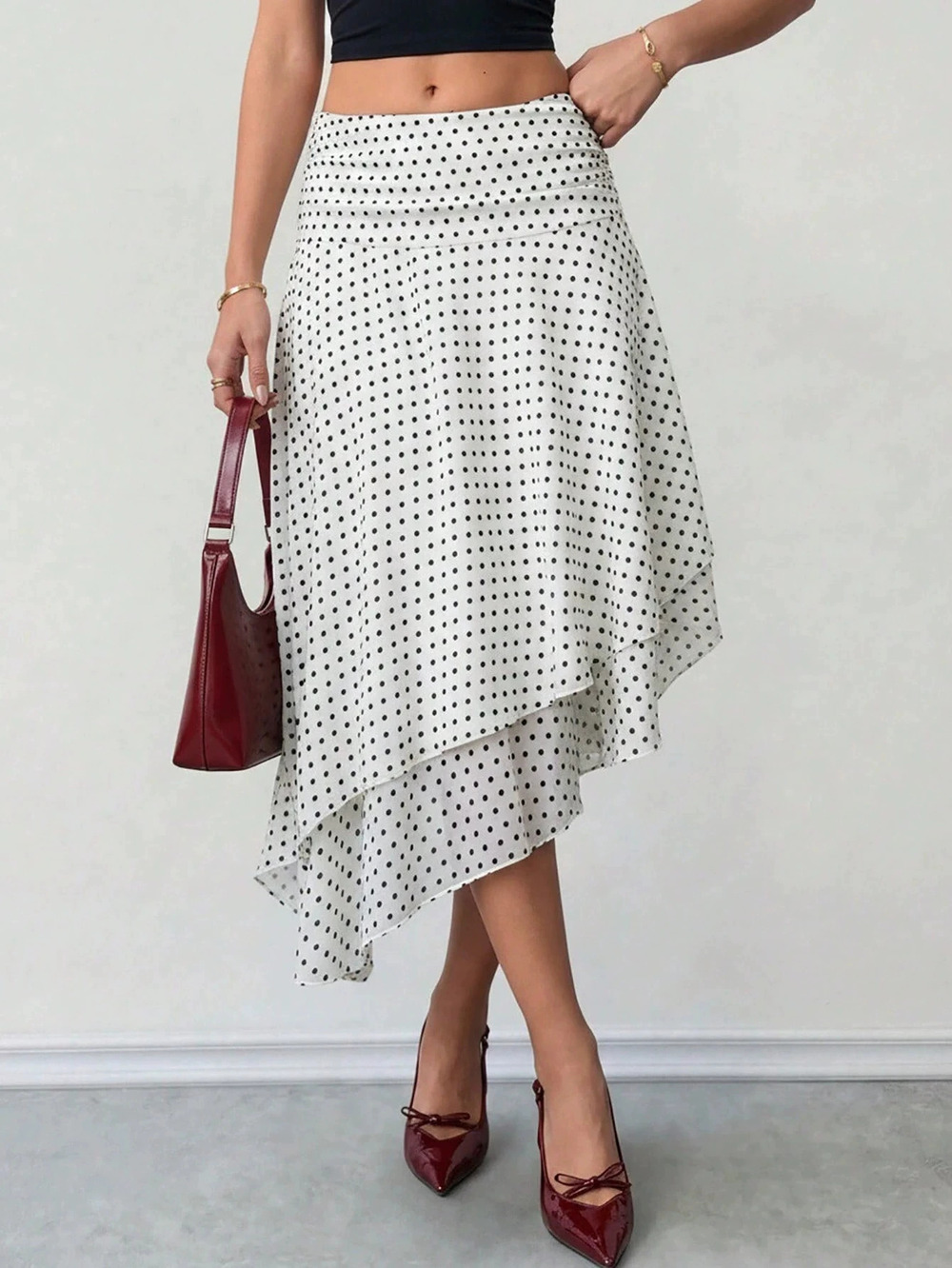 Zara Summer Vintage Polka Dot Print Irregular Midi Skirt